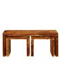 Acropolis Sheesham Wood Nesting Coffee Table Set in Rustic teak Finish With Stools