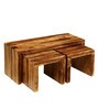 Acropolis Sheesham Wood Nesting Coffee Table Set in Rustic teak Finish With Stools