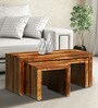 Acropolis Sheesham Wood Nesting Coffee Table Set in Rustic teak Finish With Stools