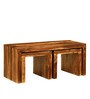 Acropolis Sheesham Wood Nesting Coffee Table Set in Rustic teak Finish With Stools