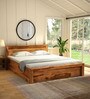 Acropolis Sheesham Wood Queen Size Bed With Box Storage In Rustic Teak Finish