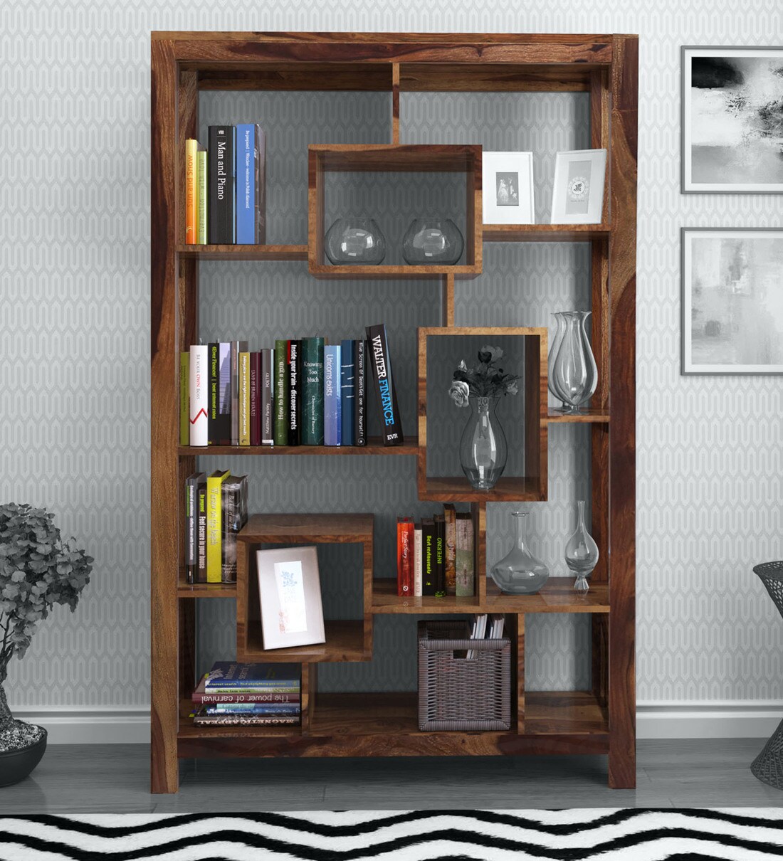 Buy Addison Solid Wood Book Shelf In Rustic Teak Finish By Woodsworth
