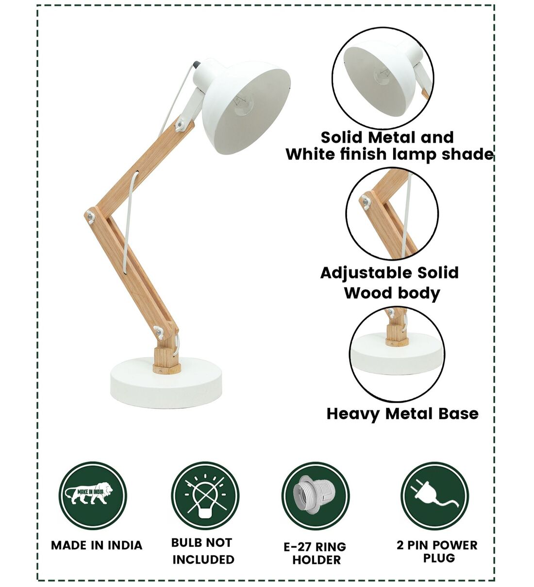 Buy Adjustable Architect Swing Arm White Colour Metal Desk Study