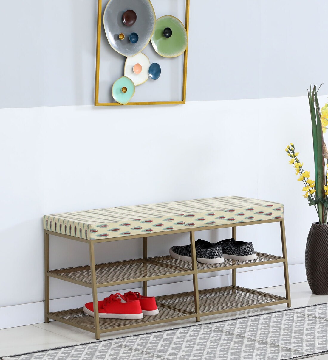 Buy Adler Metal Shoe Rack In Gold Finish with Seat at 1 OFF by