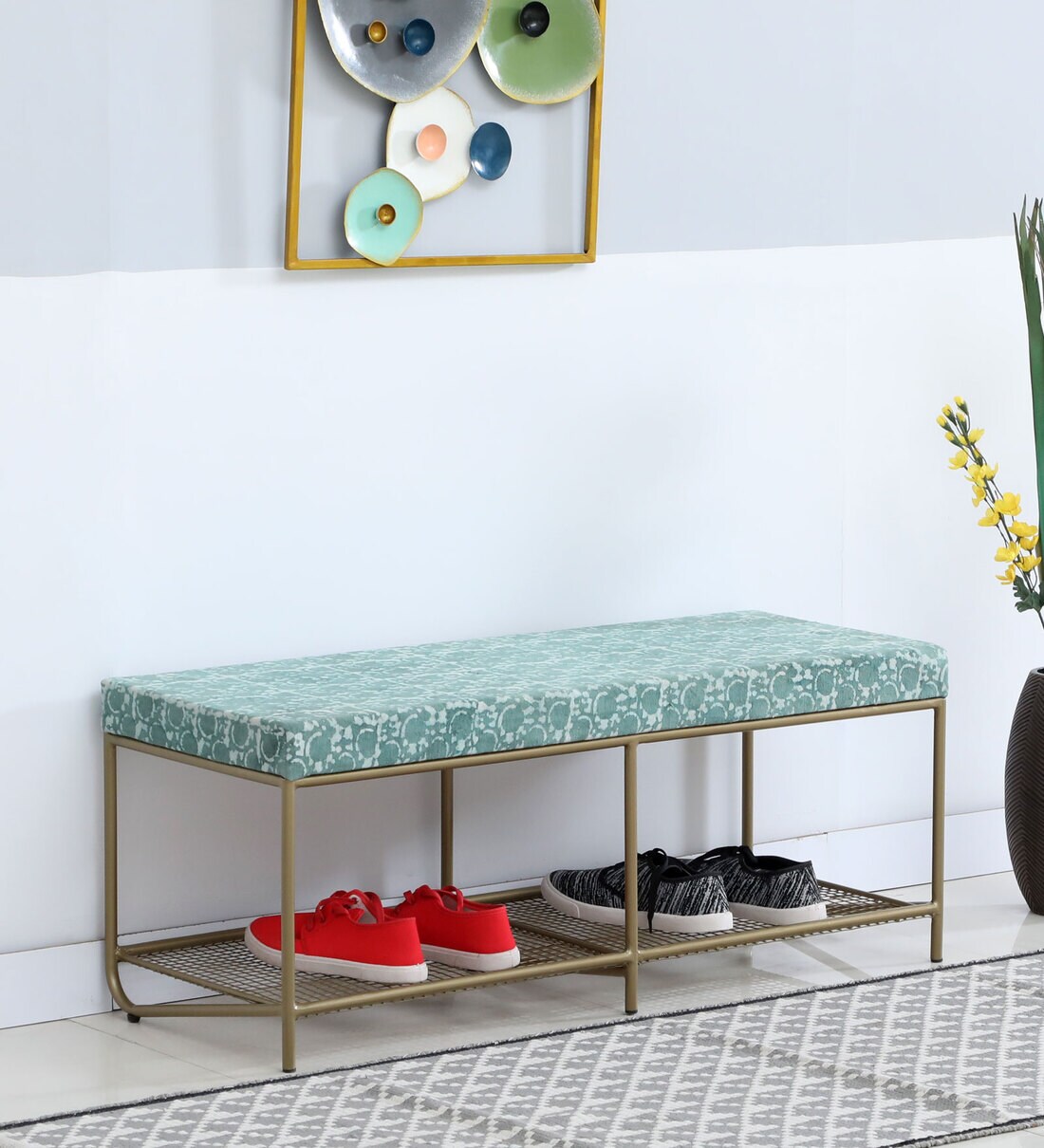 Buy Lammi Metal Shoe Rack In Gold Finish with Seat & Shelf at 4% OFF by ...