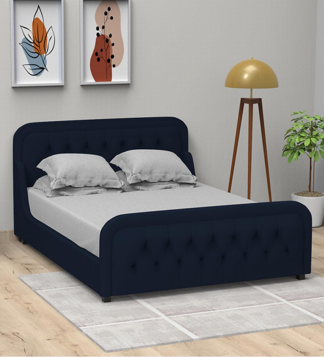 Buy Adolf Velvet Queen Size Bed In Royal Blue Colour At 100% OFF By ...