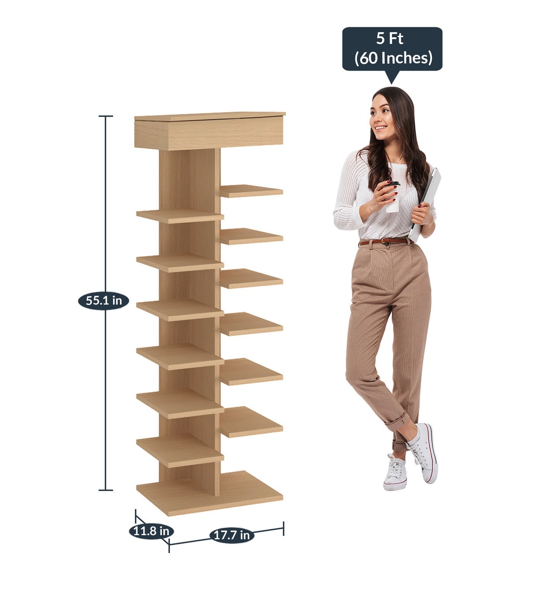 Buy Elanza Open Shoe Rack with Storage Box in Canadian Maple Finish by