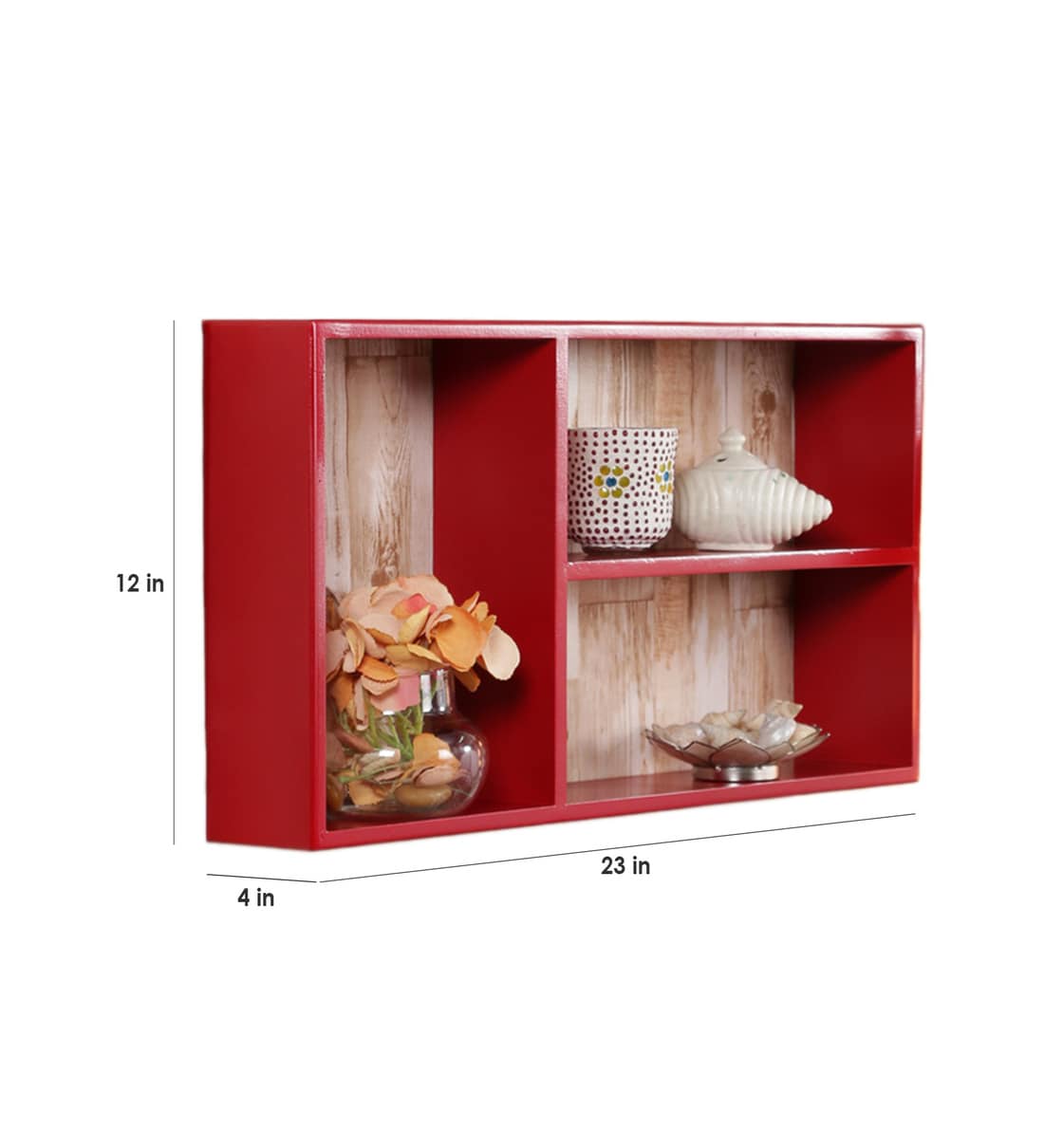 Buy Engineered Wood Wall Shelf in Red Colour by Home Sparkle Online