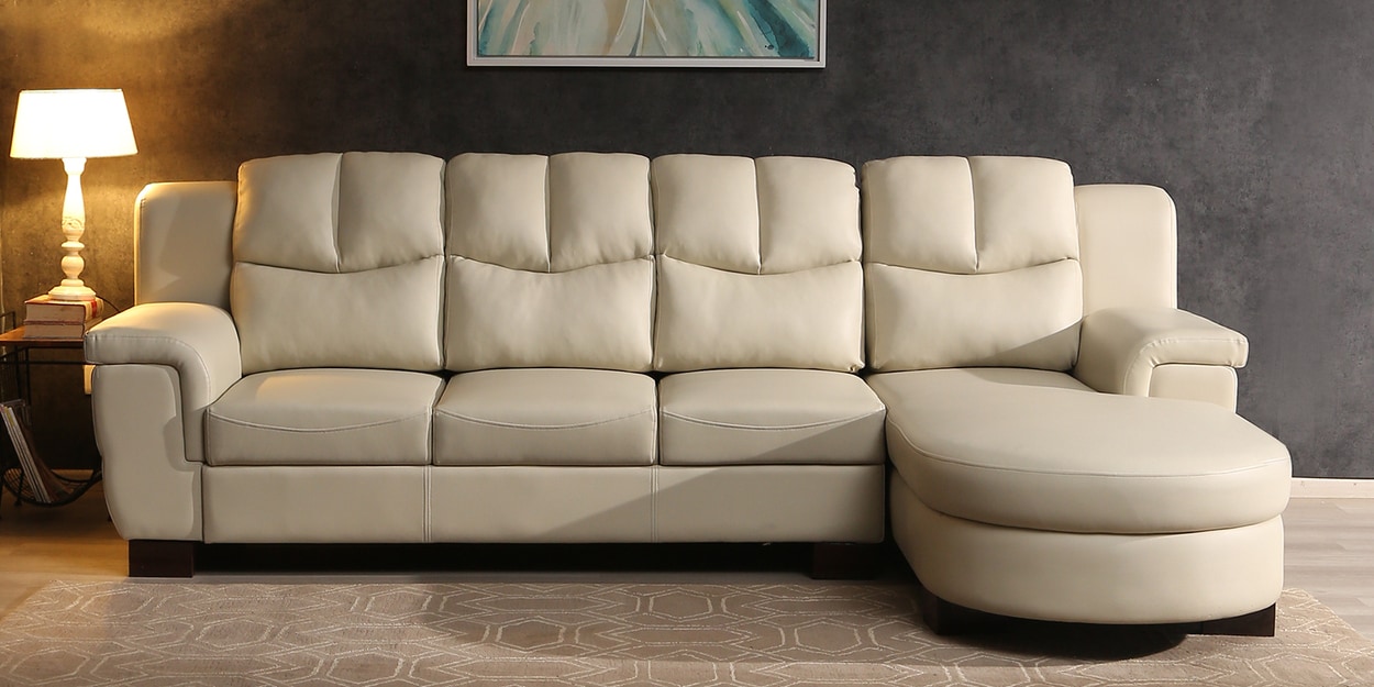 Buy Agropoli Leatherette LHS Sectional Sofa (3 + Lounger) In Cream Colour at 32 OFF by