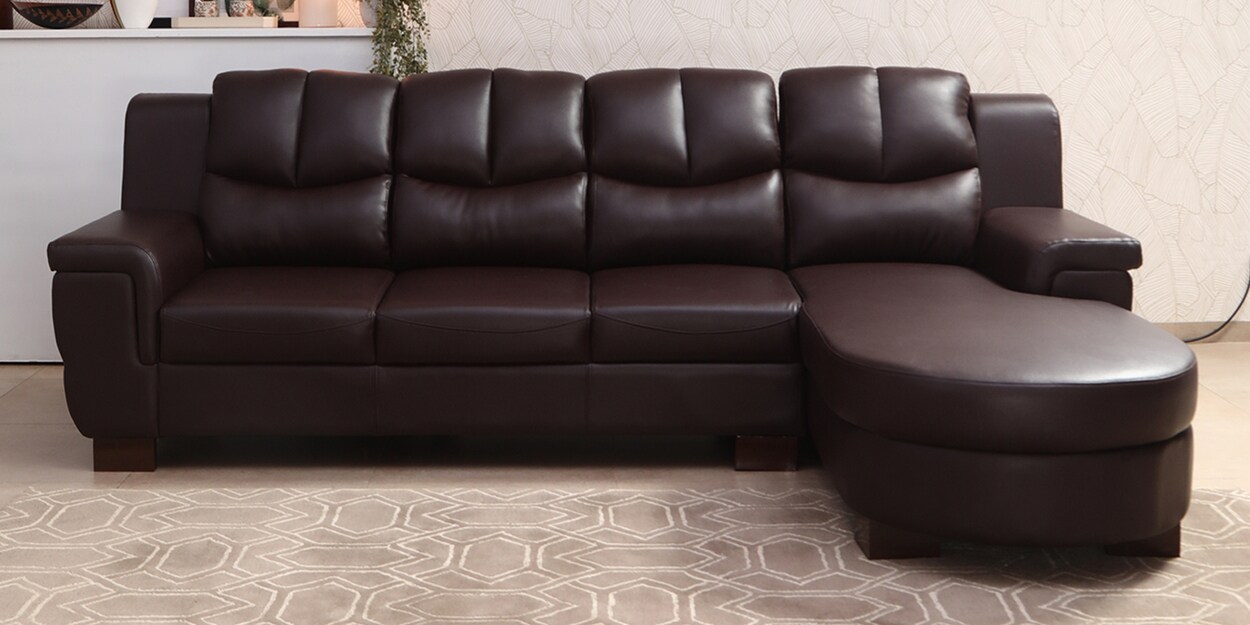 Buy Agropoli Leatherette LHS Sectional Sofa In Brown Colour Online Contemporary LHS Sectional