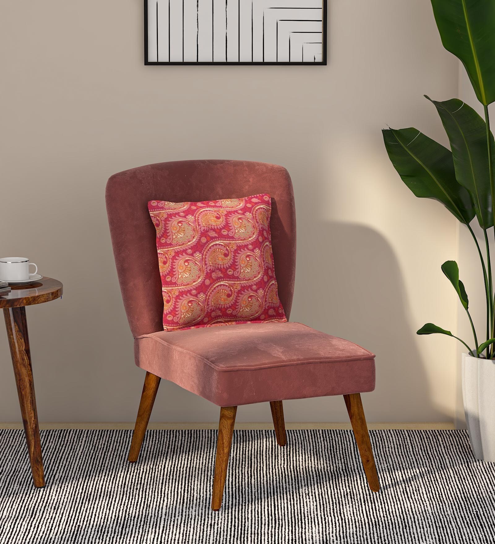 Adalira Velvet Slipper Chair In Blush Colour