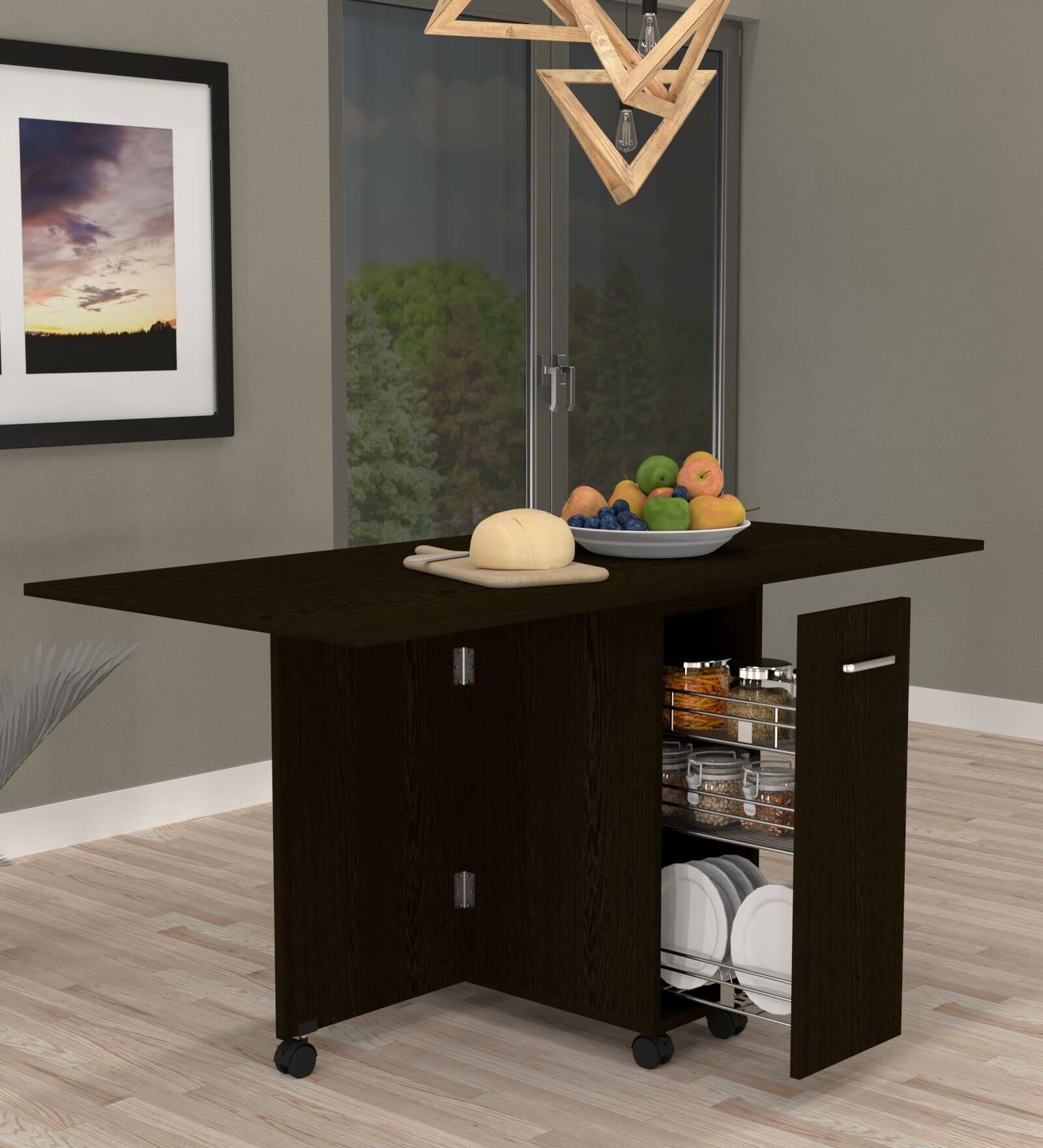 Adam 6 Seater Folding Table in Chiyoda Wenge Finish with Crockery unit & Storage