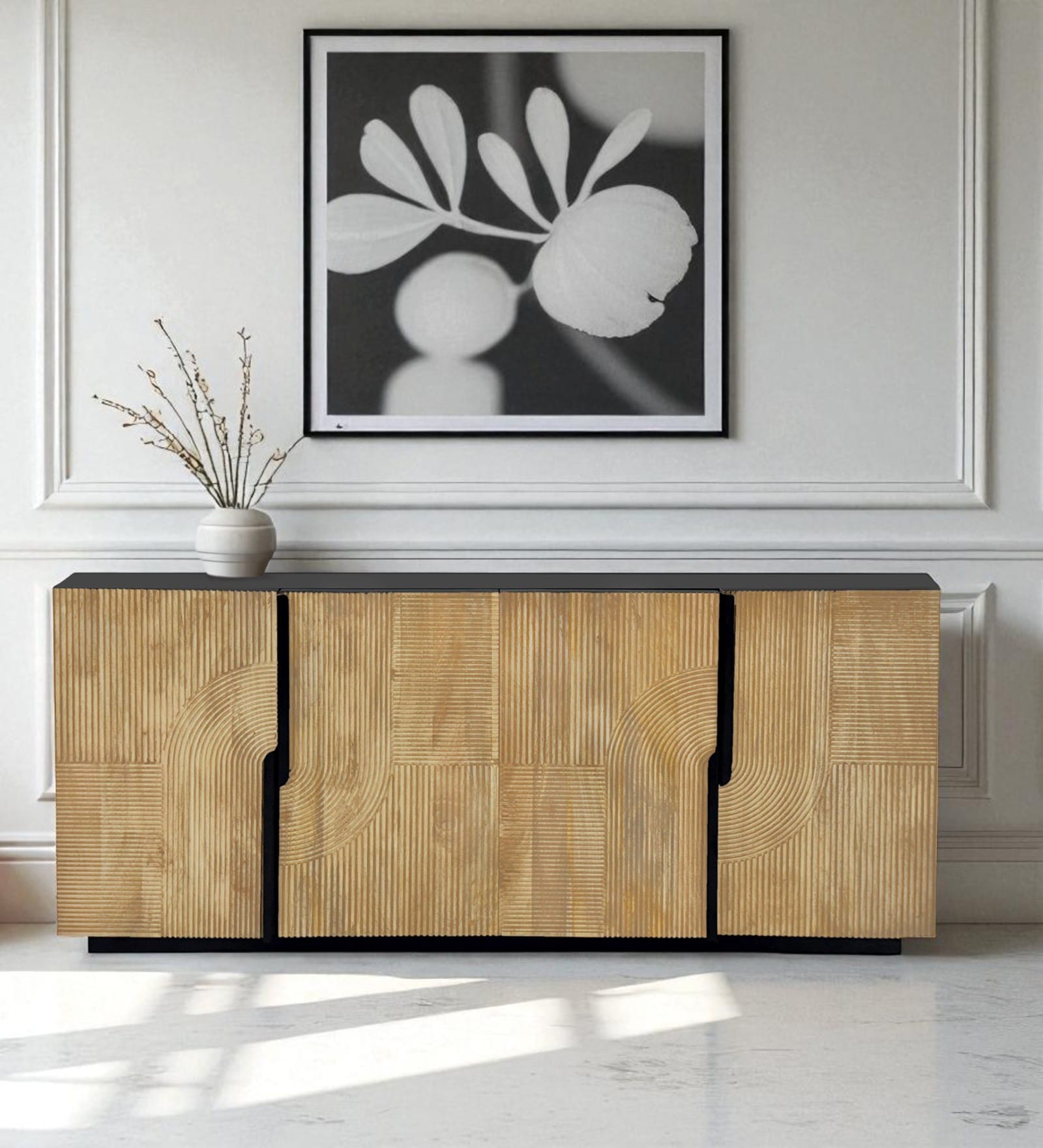 Addonizio Mango Wood 4 Door Sideboard In Dual Tone Finish