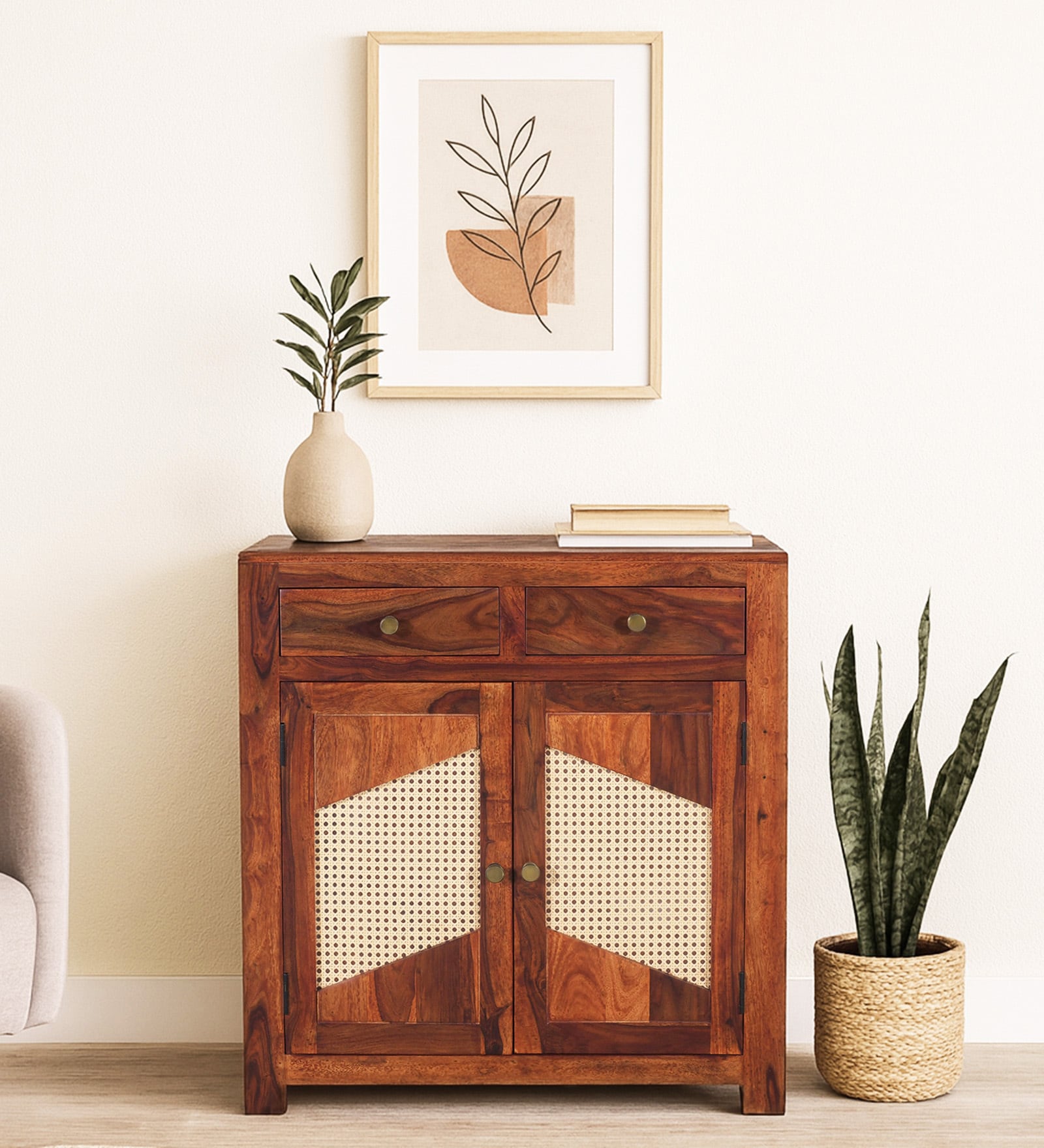 Adelaide Sheesham Wood 2 Door 2 Drawer Sideboard In Honey Oak Finish