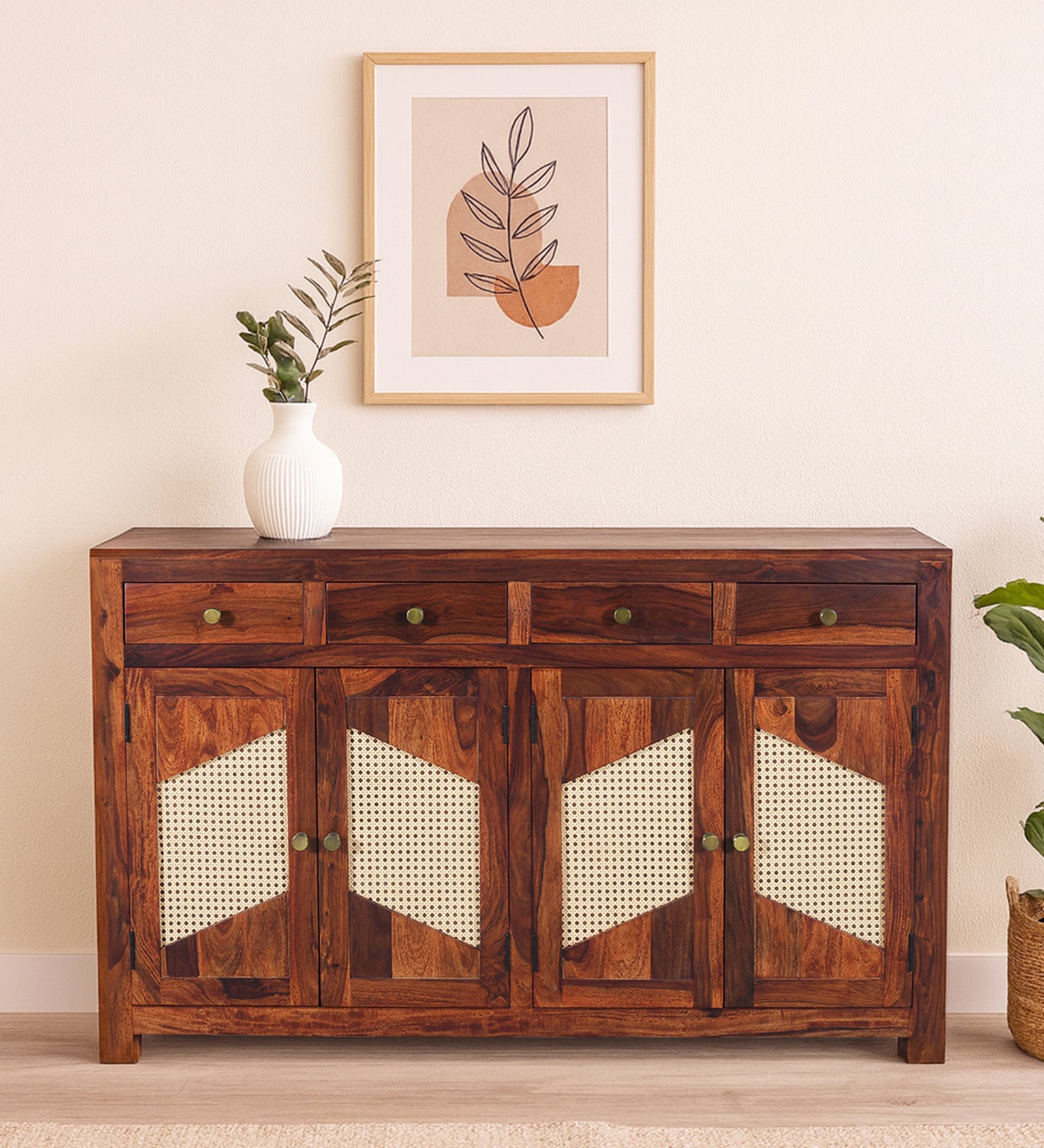 Adelaide Sheesham Wood 4 Door 4 Drawer Sideboard in Honey Oak Finish