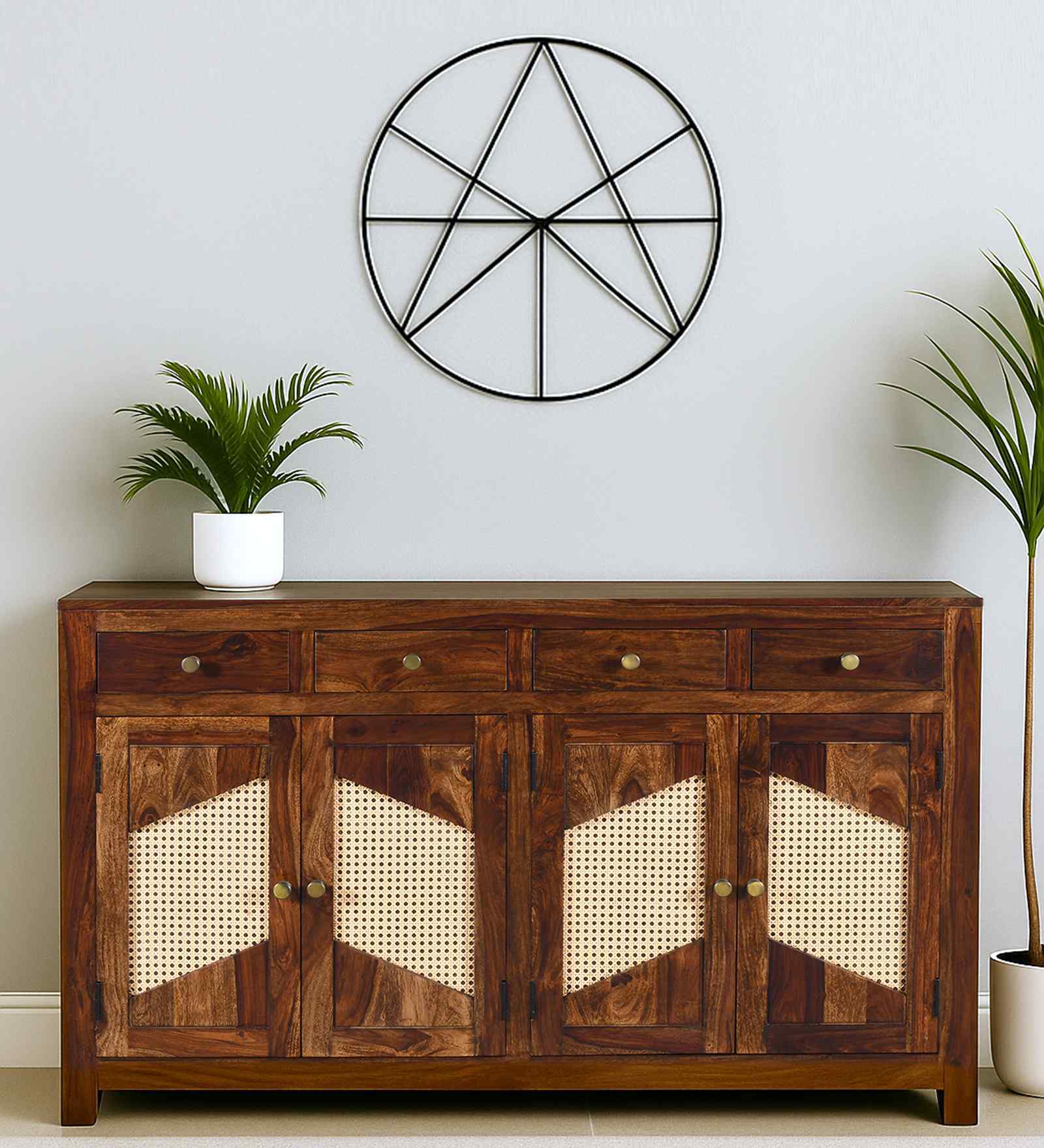 Adelaide Sheesham Wood 4 Door 4 Drawer Sideboard in Provincial Teak Finish