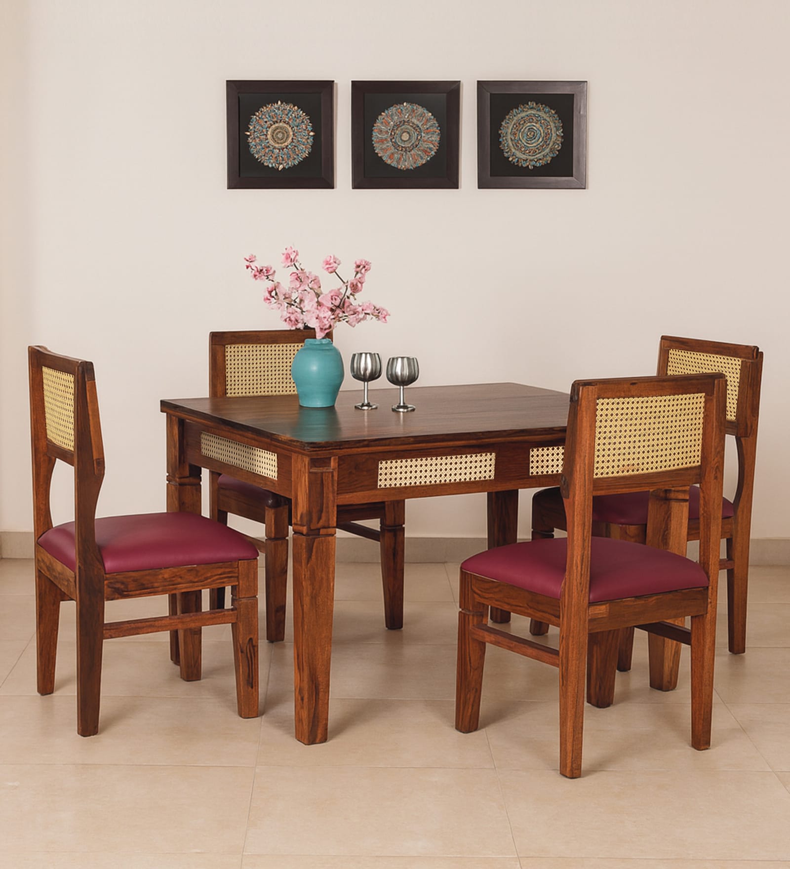 Adelaide Sheesham Wood 4 Seater Dining Set In Honey Oak Finish
