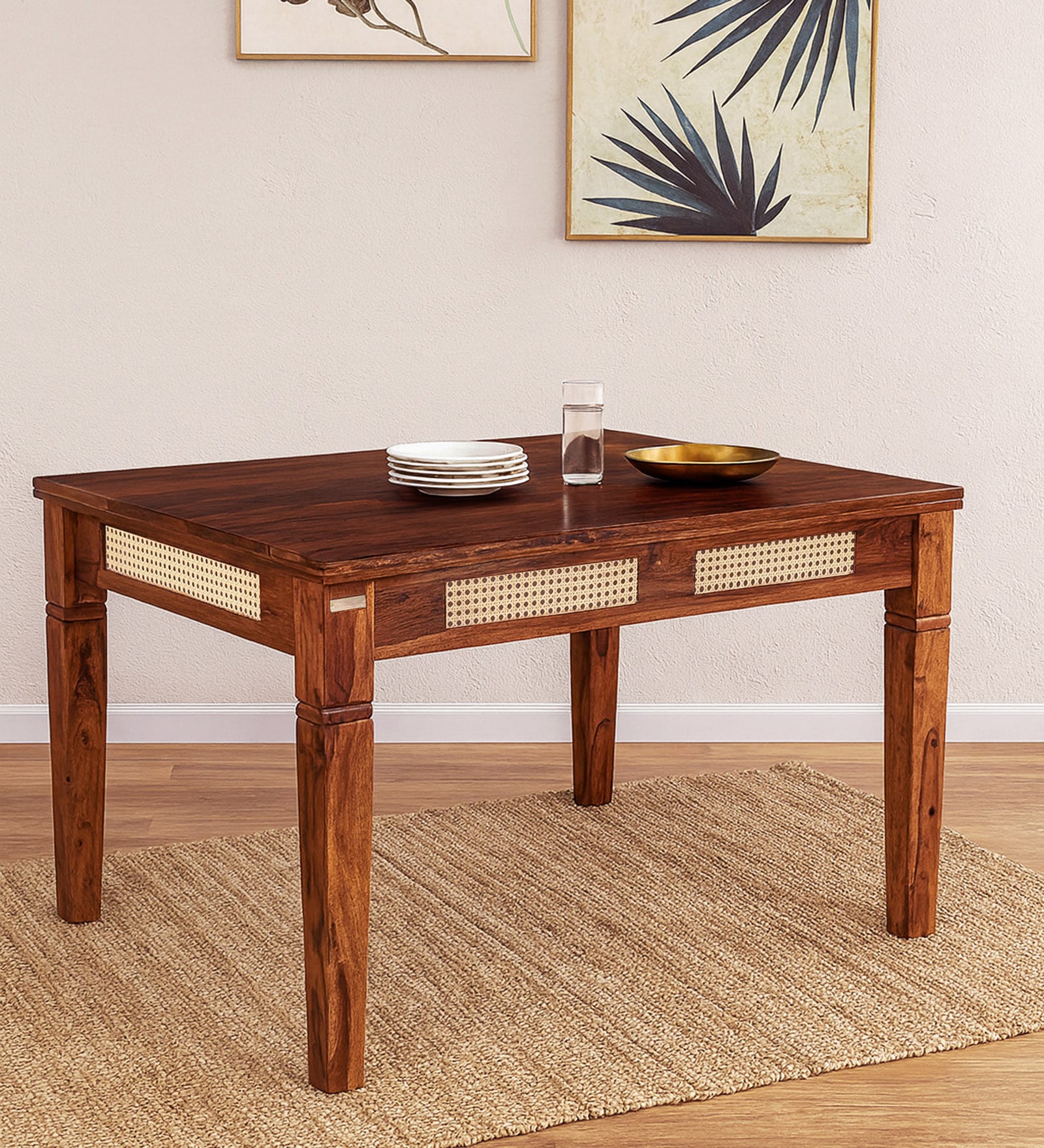 Adelaide Sheesham Wood 4 Seater Dining Table in Honey Oak Finish
