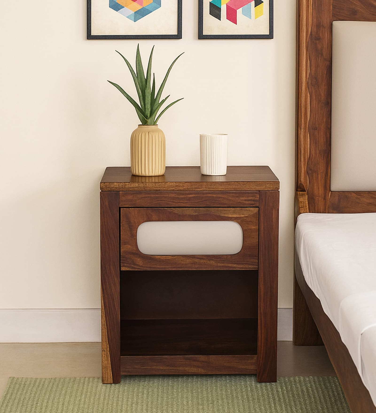 Adelaide Sheesham Wood Bedside Table In Provincial Teak Finish With Drawer