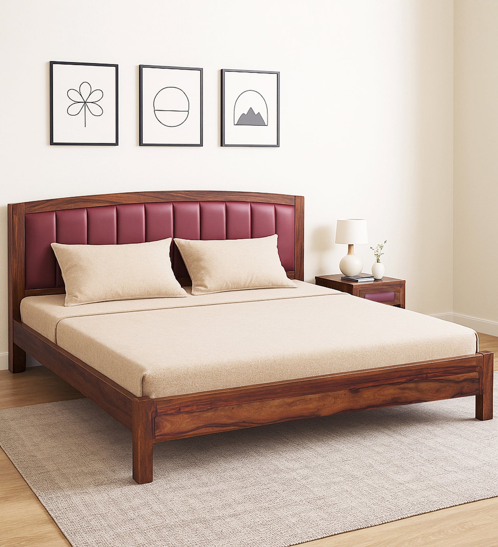 Adelaide Sheesham Wood King Size Bed In Honey Oak Finish