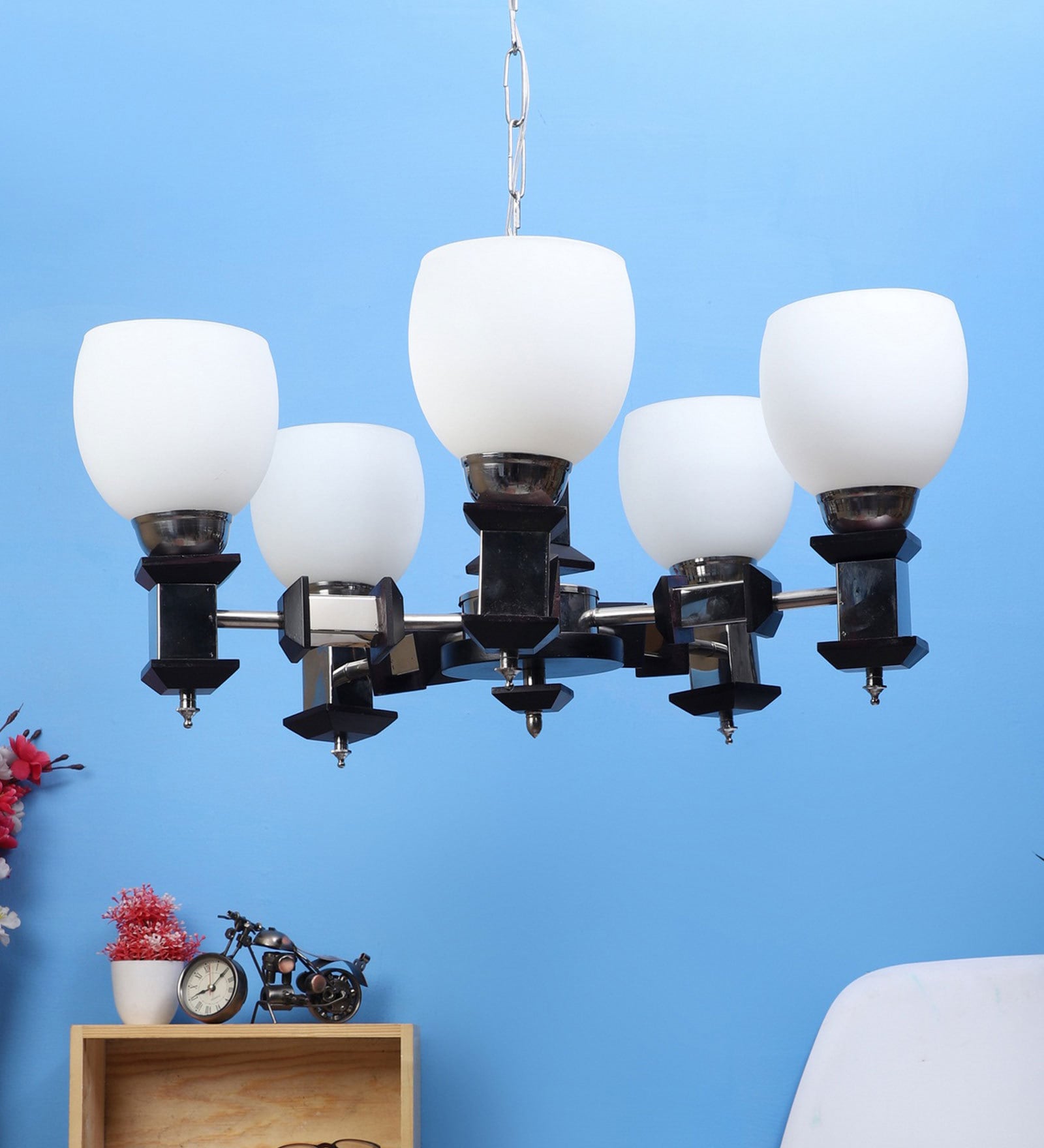 Tamar Silver Wood + Metal Chandelier