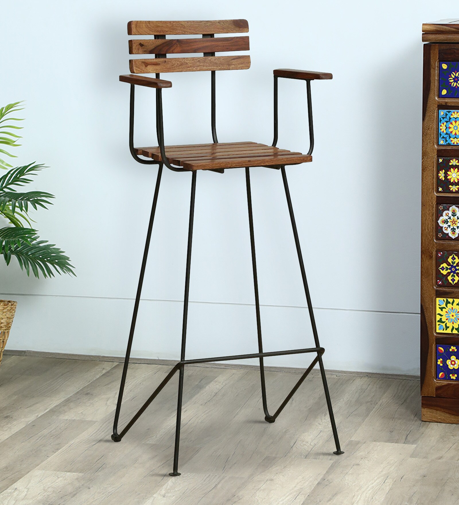 Buy Adelio Sheesham Wood Bar Stool In Natural Sheesham Finish at 8 OFF