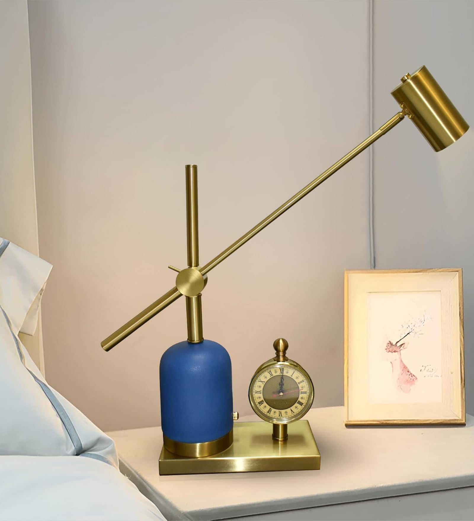 Adjustable LED Table Lamp with Vintage Clock
