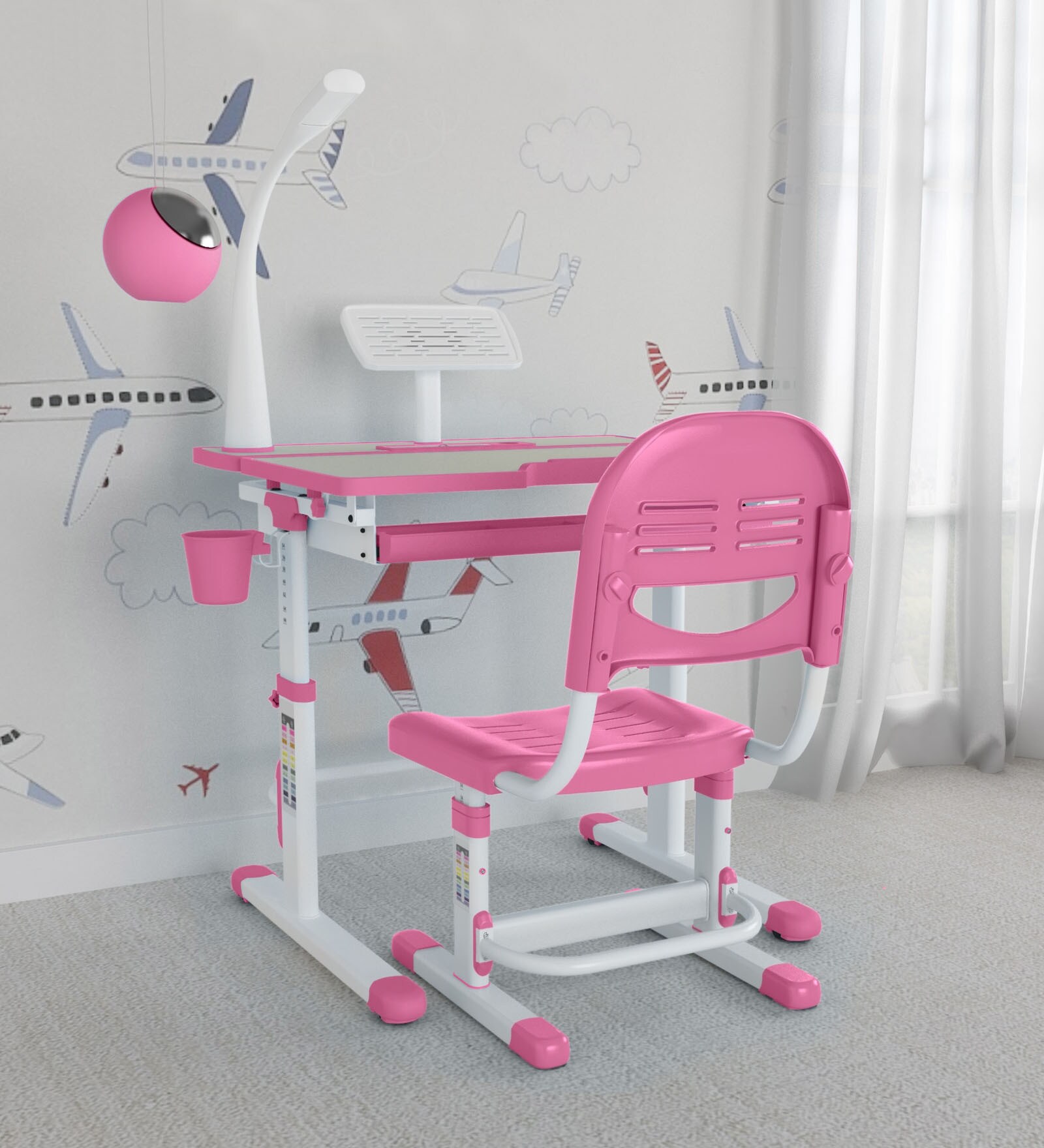 Buy Adjustable Study Table & Ergonomic Chair Set with Book Stand and