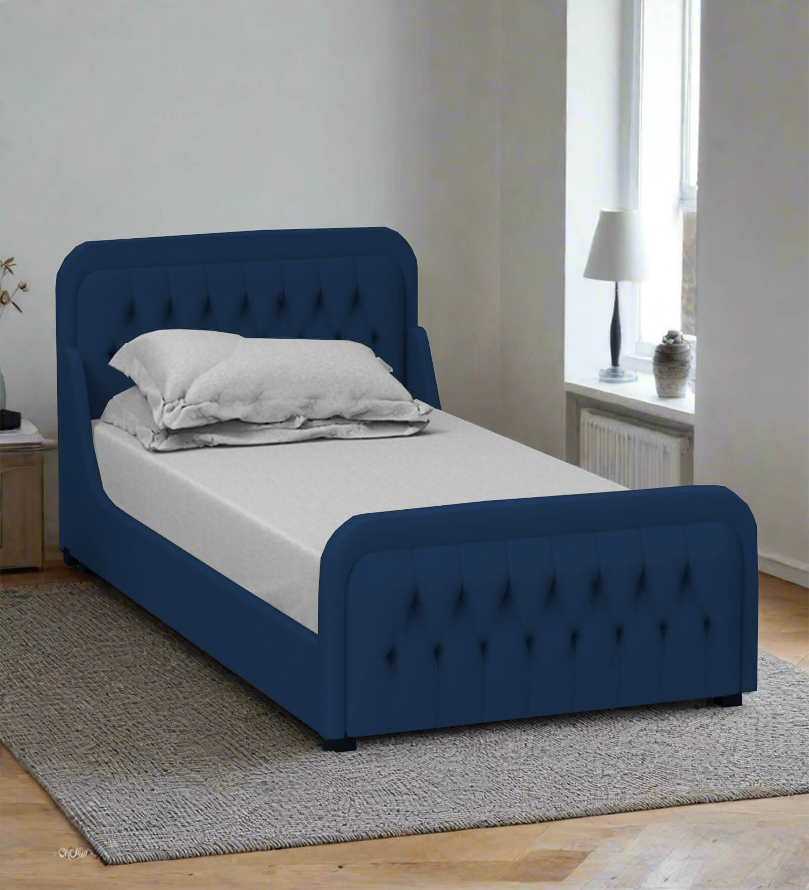 Adolf Velvet Single Size Bed in Royal Blue Colour