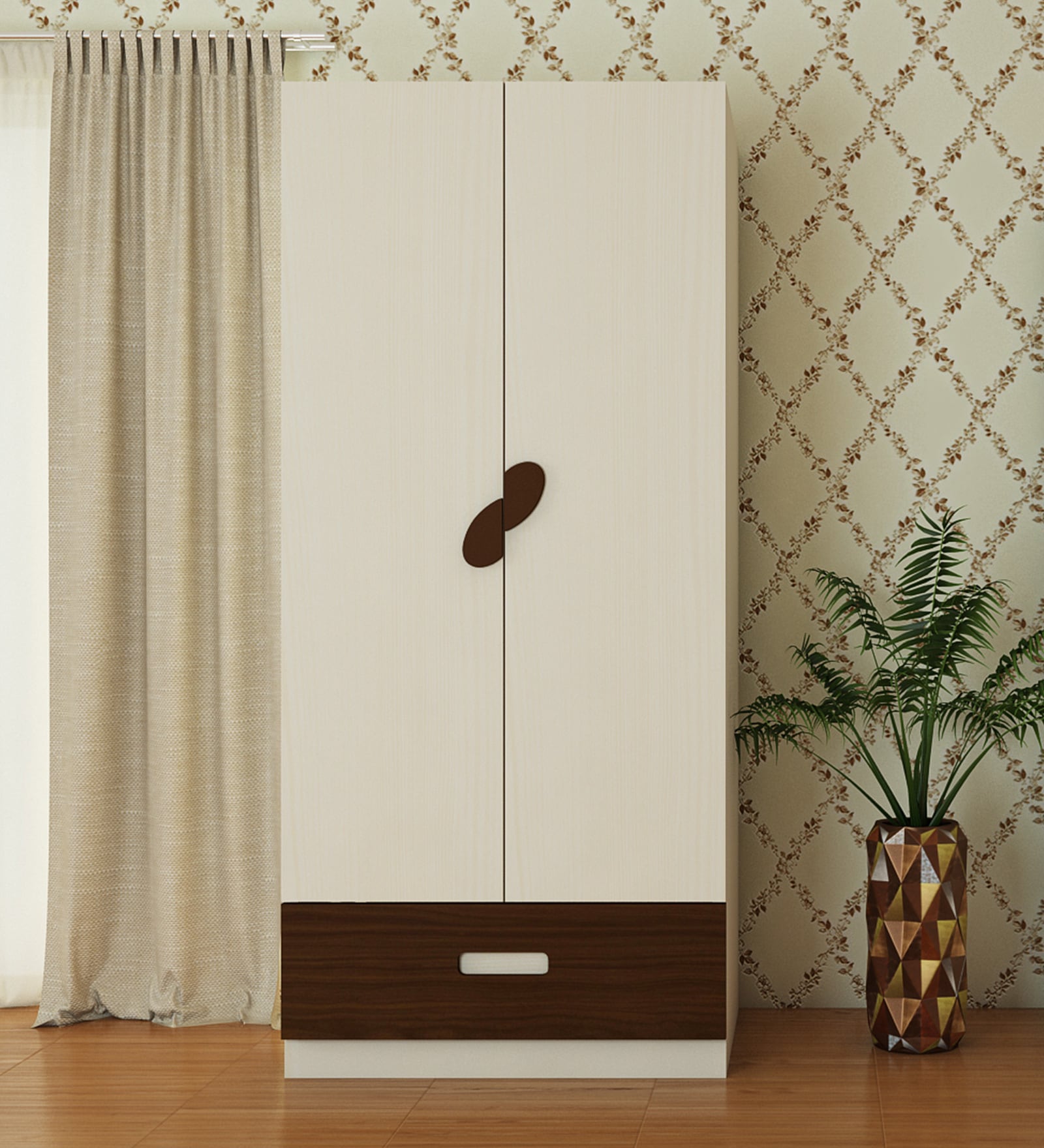 Elanza 2 Door Wardrobe with Drawer In Coffee Walnut & White Finish