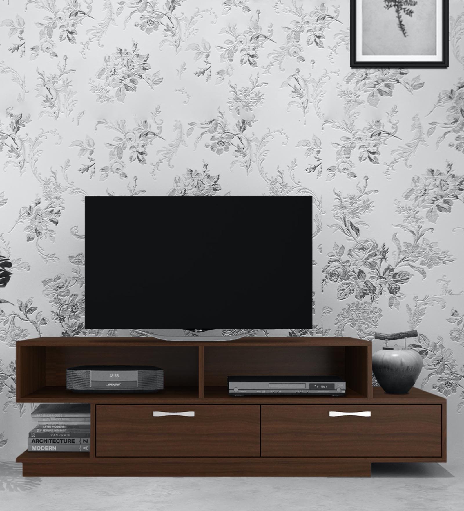Evita TV console in Coffee Walnut Finish
