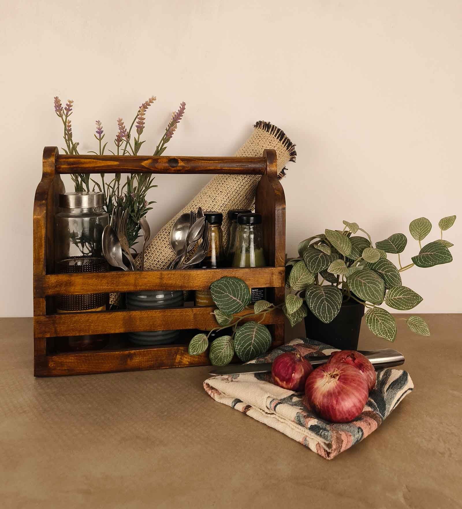 Adora Wooden Bottle & Cutlery Holder