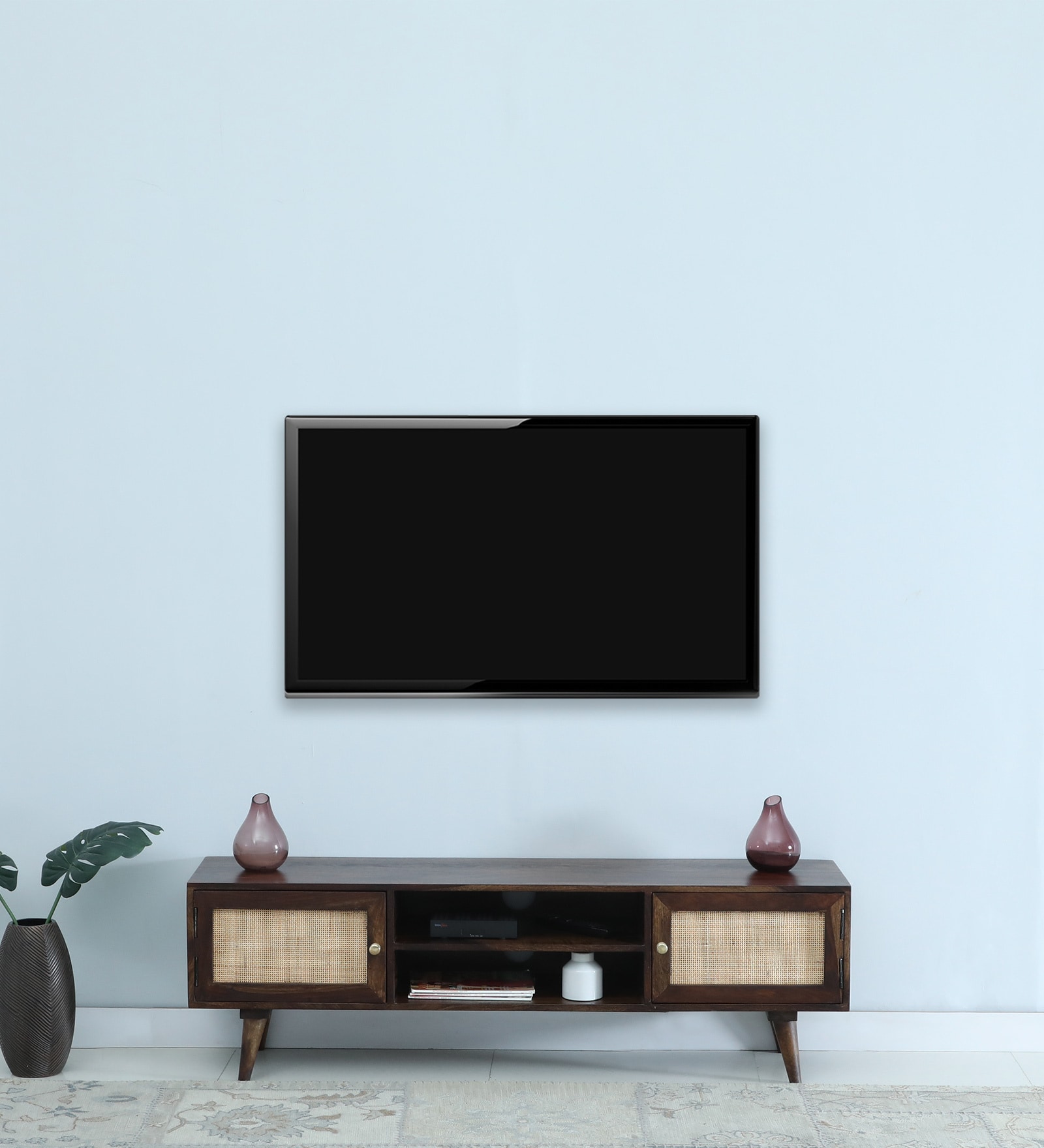 Adorf Sheesham Wood Two Door TV Console In Scratch Resistant Provincial Teak Finish