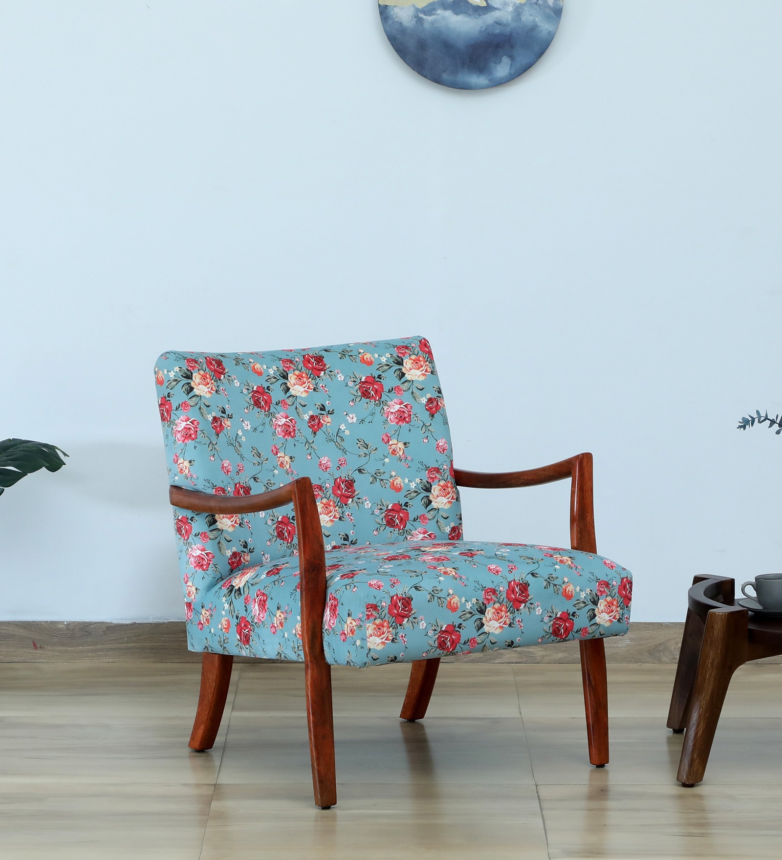 Buy Adorf Velvet Arm Chair in Scratch Resistant Honey Oak Finish at 14