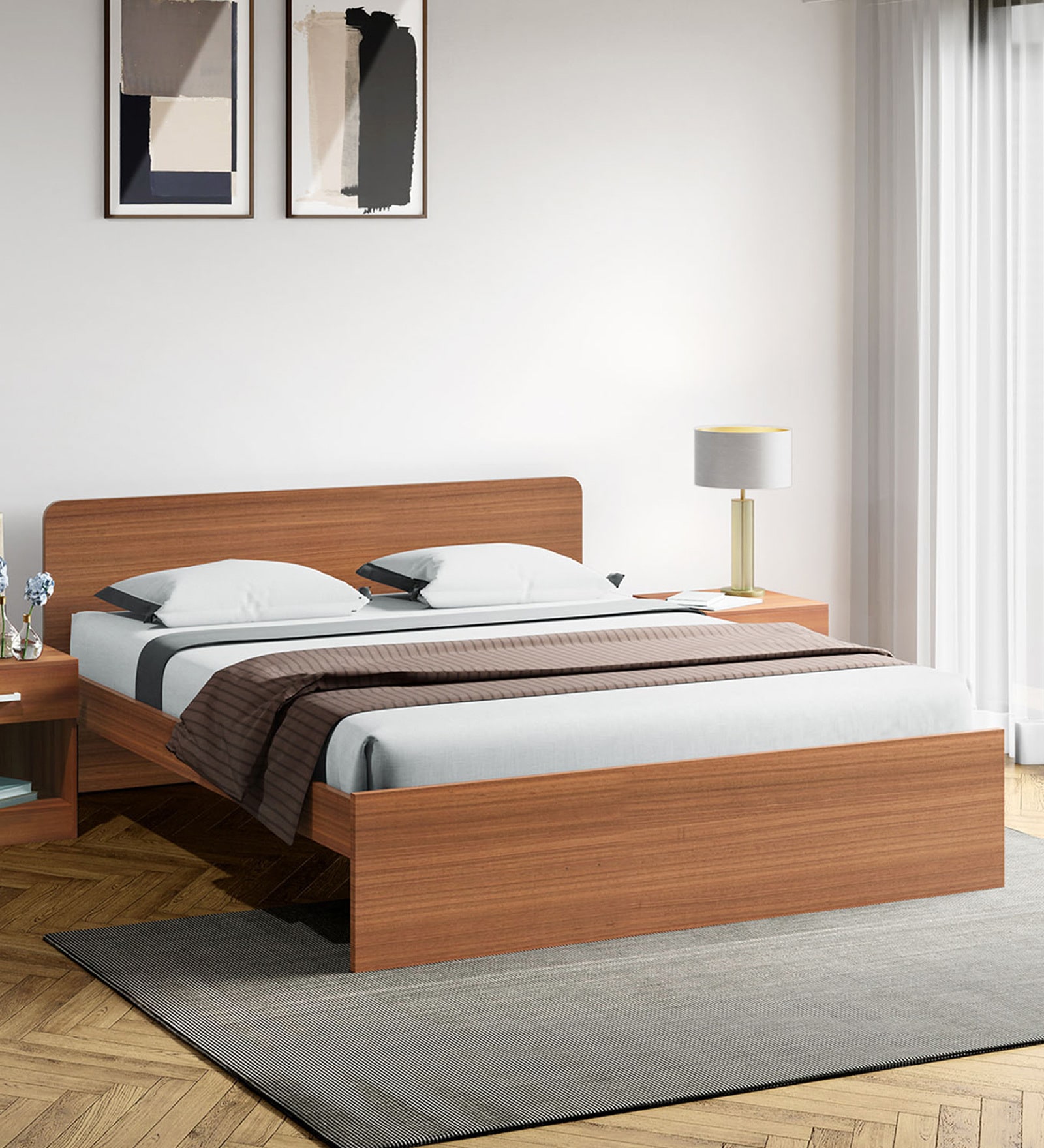 Adria Queen Size Bed in Imperial Oak Finish