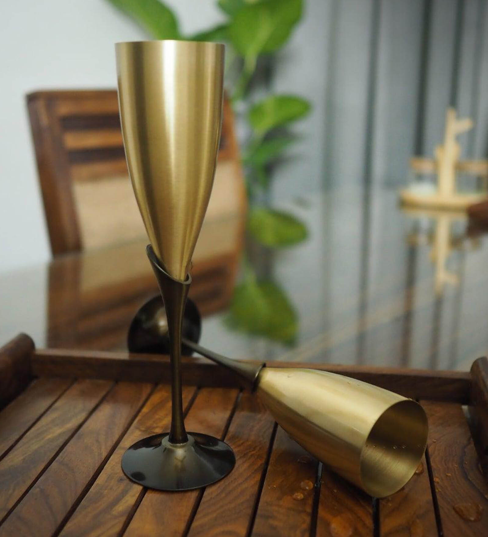 Advaith 180ml Gold & Black (Set of 2) Brass Champagne Glass