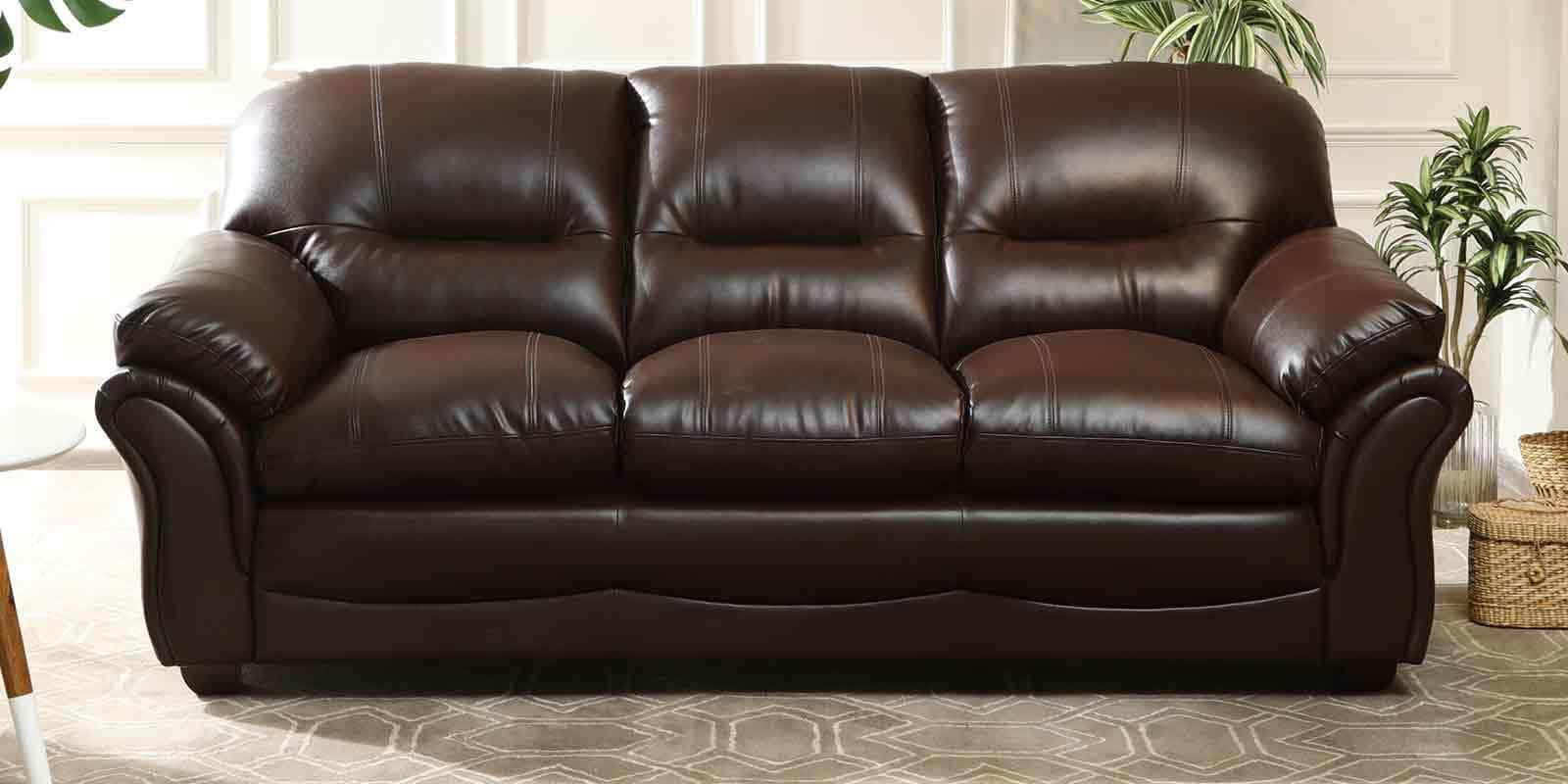 Adalia Leatherette 3 Seater Sofa In Brown Colour