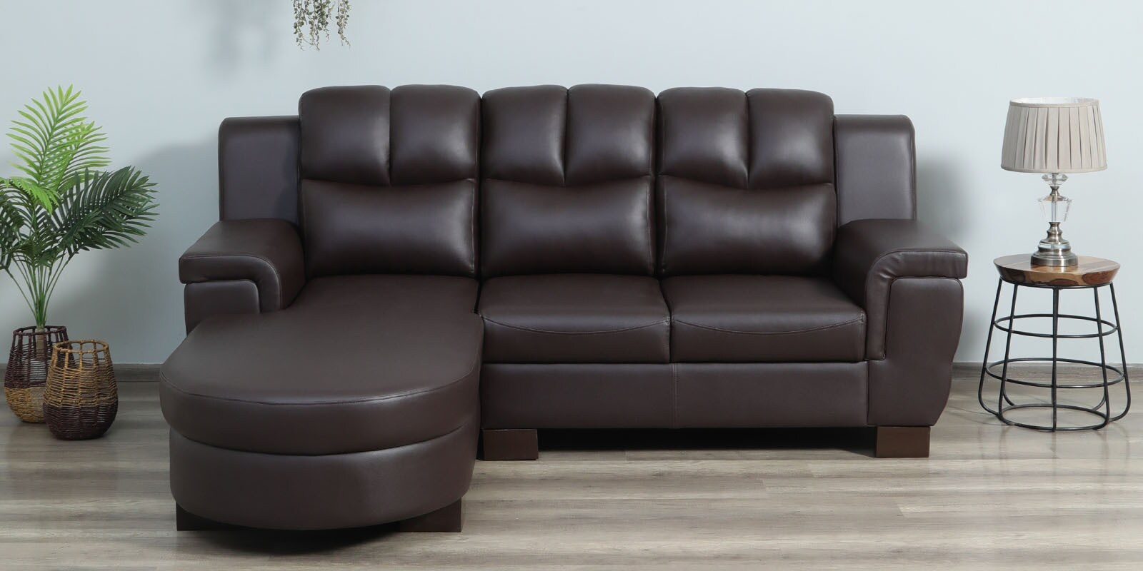 Buy Agropoli Leatherette RHS Sectional Sofa (2 + Lounger) in Dark Brown