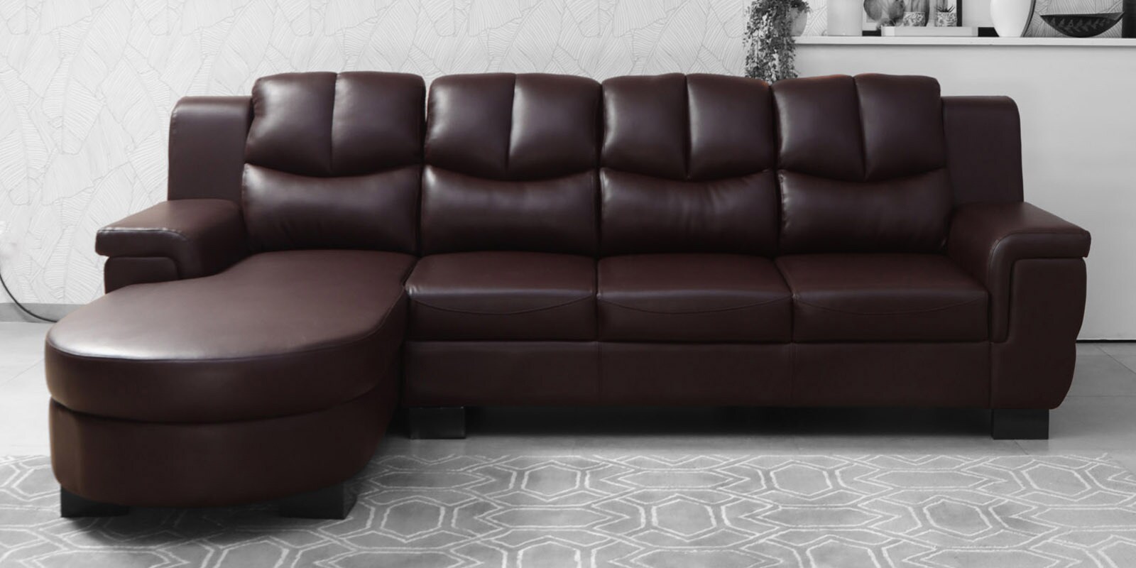Buy Agropoli Leatherette RHS Sectional Sofa In Brown Colour By