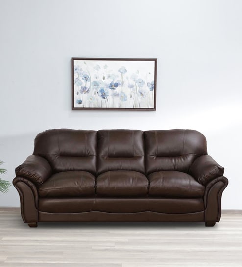 Adalia Leatherette 3 Seater Sofa In Brown Colour