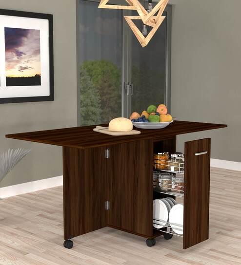 Adam 6 Seater Folding Table in Asian Walnut Finish with Crockery unit & Storage
