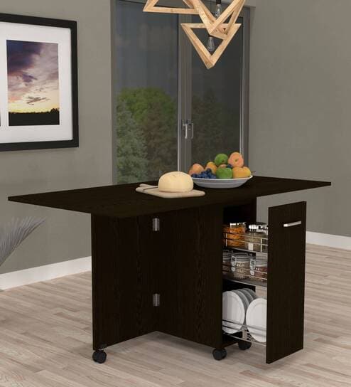 Adam 6 Seater Folding Table in Chiyoda Wenge Finish with Crockery unit & Storage