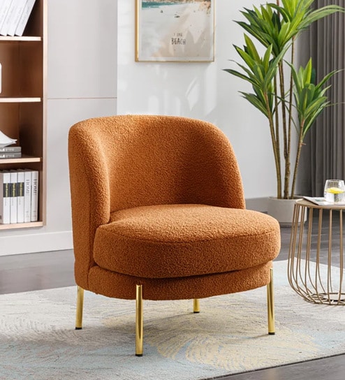 Addaly Boucle Fabric Lounge Chair In Orange Color