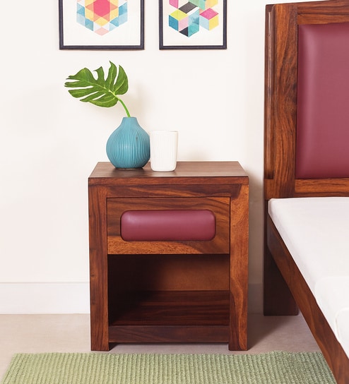 Adelaide Sheesham Wood Bedside Table In Honey Oak Finish With Drawer
