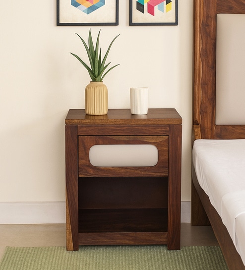 Adelaide Sheesham Wood Bedside Table In Provincial Teak Finish With Drawer