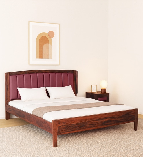 Adelaide Sheesham Wood Queen Size Bed In Honey Oak Finish