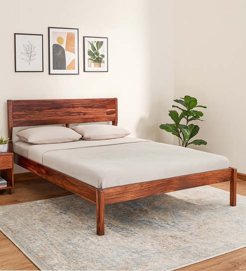 Adelaide Sheesham Wood Queen Size Bed In Honey Oak Finish