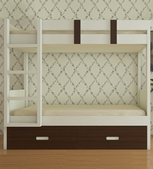 Adona Adonica Twin Bunkbed Left Ladder w/2 Drawers Coffee Walnut