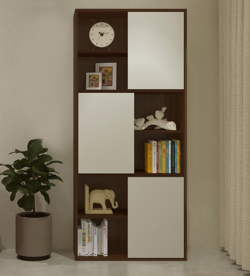 Astra Bookshelf In Ivory and Coffee Walnut Finish