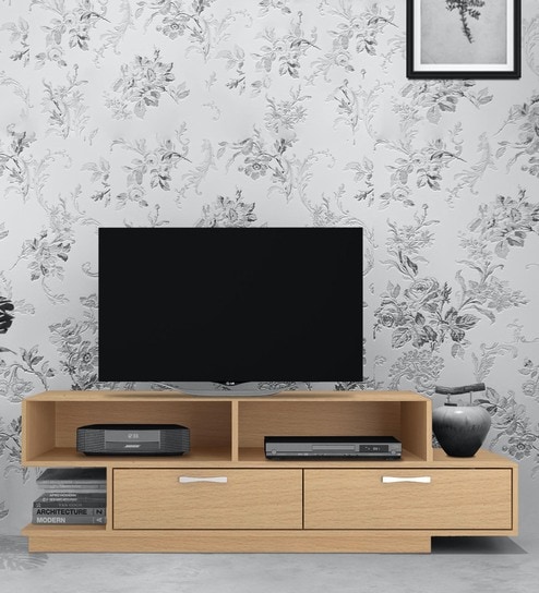 Evita TV console with 2 Drawers in Canadian Maple Finish